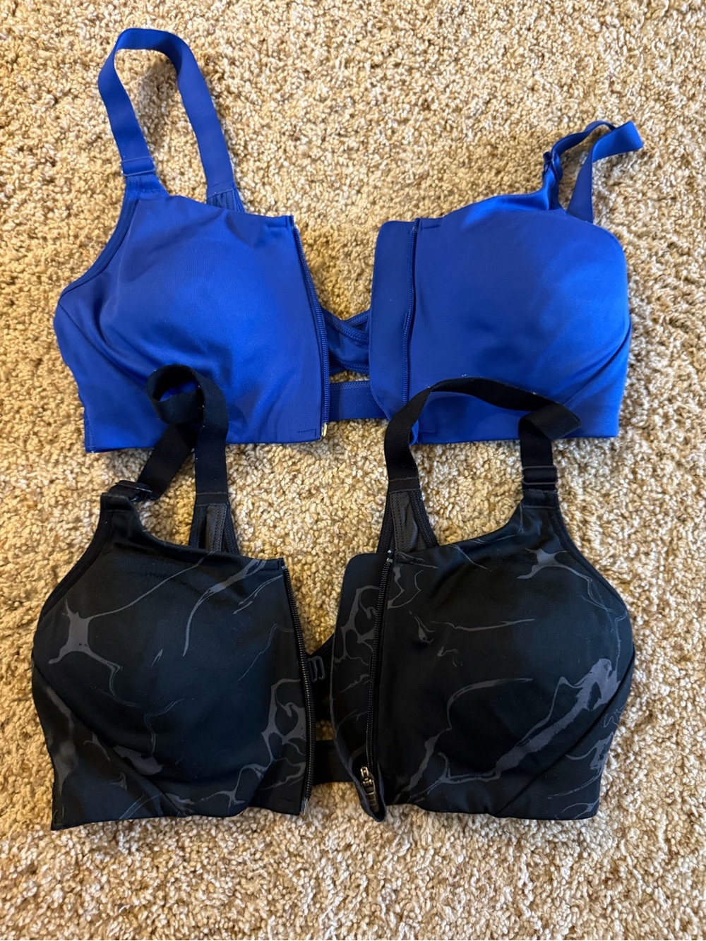 All in Motion Sports Bra Bundle 34B Front Zip High Support Blue Black 2 Pack